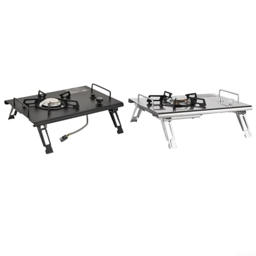 Besshepplo Estufa de gas portátil plegable para exteriores, 4000 W, utensilios de cocina de mesa de camping con patas ajustables, acero inoxidable para senderismo, caravana, mochilero, color negro