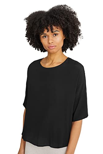 C&A Damen Rundhalsausschnitt Bluse Unifarben schwarz 38