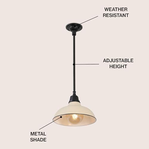 Image of JONATHAN Y Jasper 1-Light Farmhouse 12.25 inch Metal Pendant, Matte Almond | Indoor Outdoor Use, Rustic Vintage Dome Shade, Adjustable Height, Kitchen Island Porch Entryway, LED Bulb Included