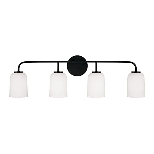 Image of HomePlace Lighting 148841MB-542 Lawson Transitional Soft White Glass Bell Vanity Light for Bathroom, 4-Light 400 Total Watts, 10 inch H x 32 inch W, Black