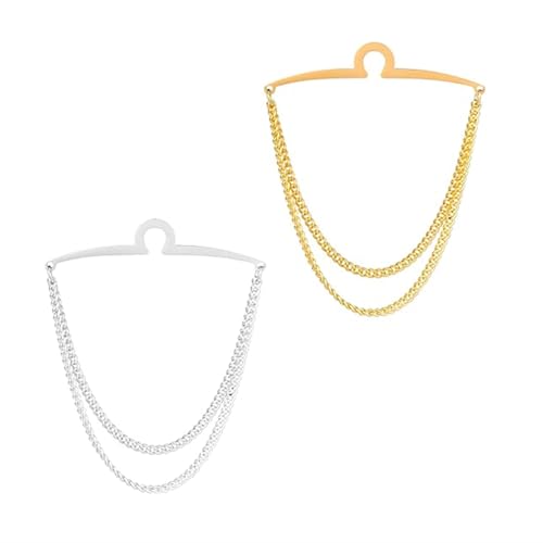 Two gold and silver men's tie chains, double-chain tassel collar pins, shirt tie chains and brooches are suitable for business wedding banquets