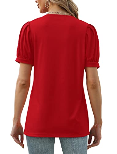 Geifa Womens Summer Tops Puff Short Sleeve V Neck T Shirts Loose Casual Tshirts4
