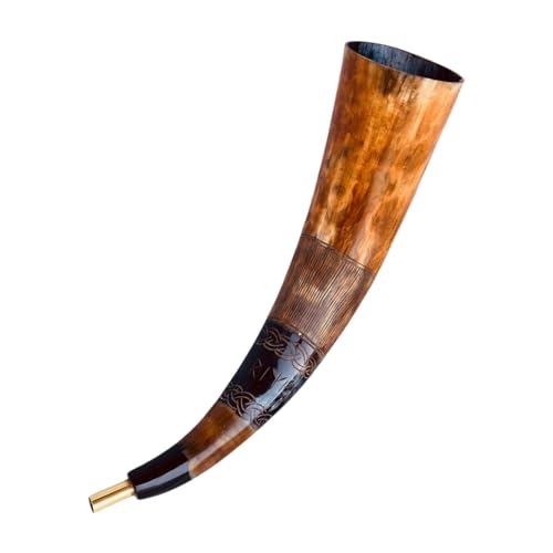 Viking War Blowing Horn Genuine Bovine Battle Trumpet Shofar - Hand Engraved, Easy and Clear Sound, Viking Gift for Men and Women (Brass Horn 15") by ALADEAN - Image 3