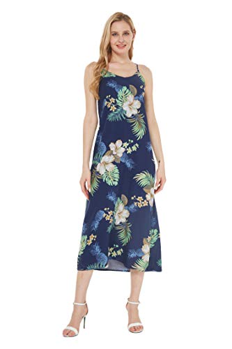 Couple Matching Hawaiian Luau Aloha Shirt Maxi Tank Dress in Pink Hibiscus Vine3