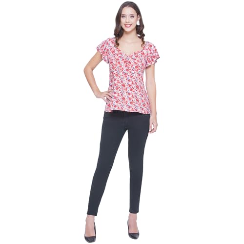 Image of Women Floral Printed Top | Short Sleeve Casual Summer Wear | Soft Breathable Fabric | Stylish Regular Fit Tunic for Women & Girls