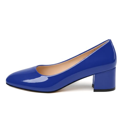 Image of SKYSTERRY Women's Low Heel Dress Pumps Shoes 2 Inch | Low Chunky Block Heel Pumps, Closed Round Toe Heels, Patent Leather Office Work Wedding Pumps Shoes