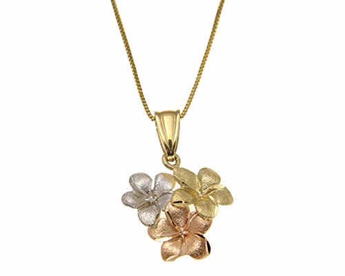 Arthur's Jewelry 14K solid yellow pink rose white tricolor gold Hawaiian plumeria flower charm pendant2