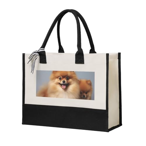 Canvas Tote Bag for Women Beach Tote Purse Reusable Grocery Bag Cute pomeranian Aesthetic Shopping Bags