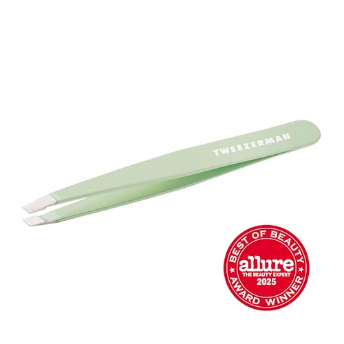 Image of Tweezerman Slant Tweezer - Tweezerman Tweezers for Eyebrows Pistachio