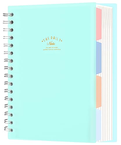 Cagie 5 Subject Notebook With Tabs For Note Taking 300 Pages Small Spiral Notebook 5X7 Lined A5 Plastic Hardcover Notebook With Dividers, Blue #TOP23