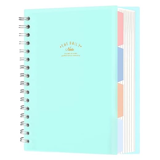 CAGIE 4 Subject Notebook with Colored Tabs 300 Lined Pages Spiral Bound Journal for Women A5 Plastic Hardcover Spiral Notebook with Dividers, 6.3" x 8.5", Blue