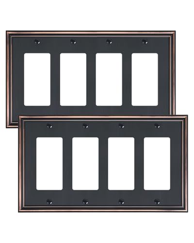 2-Pack Zinc Alloy Quad Decorator Outlet Cover Plate, Solid Wall Plates