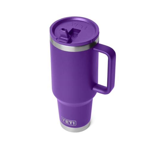 Image of YETI Rambler 40 oz Travel Mug with Flip Straw Lid - Stainless Steel, Vacuum Insulated, Leakproof, Cup Holder Friendly, Pace Purple