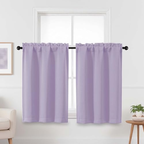 Image of Lavender Blackout Curtains for Small Window Treatment, Light Blocking Short Kitchen Window Curtains Over Sink, Dual Rod Pocket Half Window Tiers for Bathroom Basement, 2x40Wx36L Inches