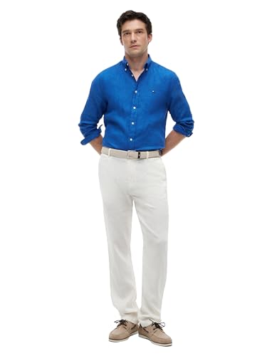 Image of Tommy Hilfiger Men's Long Sleeve Casual Linen Button Down Shirts in Regular Fit