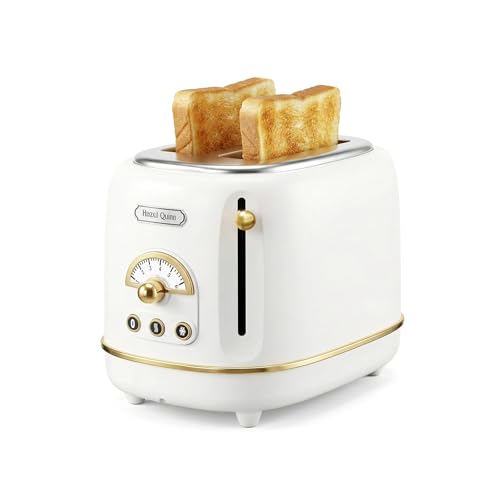 Hazel Quinn 2-Slice Retro Toaster, 6 Browning Levels, 3 Functions-Defrost/Reheat/Cancel, Removable Crumb Tray for Easy to Clean, 1.5 Inches Extra Wide Slots - Pearl White
