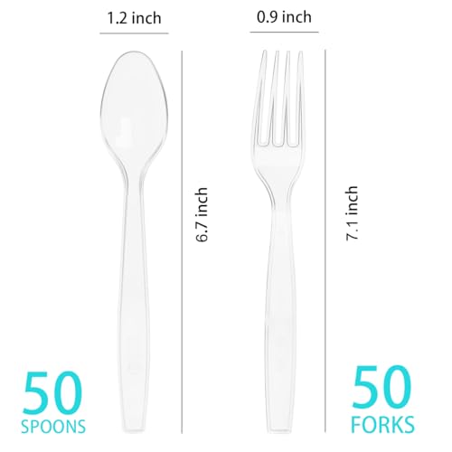 image for MOACOCK 100 Count Plastic Silverware, Heavy Weight Plastic Forks Spoon