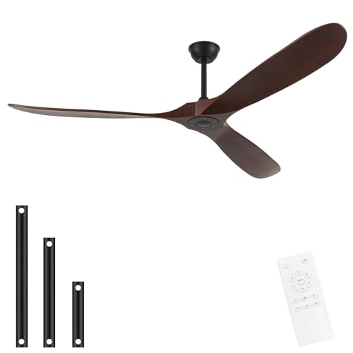 Image of 72inch Solid Wood Ceiling Fan no Light,Outdoor Ceiling Fan with Remote,DC Ceiling Fans with Large Airflow for Patios,Gazebos,Living Room,Farmhouse (dark walnut)