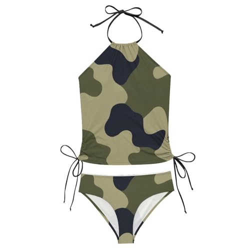 Womens Two Piece Tankini Set Tummy Control Swimsuits High Neck Halter Bathing Suit Tops with Bikini Bottom3