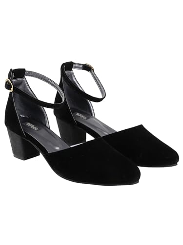 Women’s Black High Heel Ankle Strap Closed Toe Chunky Pumps – Stylish & Comfortable Heels for Office, Party, and Evening Wear