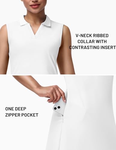 Image of MIER Golf Dresses for Women V Neck Sleeveless Dress with Zip Pocket | For Tennis Pickleball Travel Casual, Soft Breathable, 4-Way Stretch Light Flowy, Ribbed Collar, Reflective Logo, Wrinkle Free