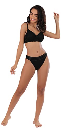 Image of ELGANTE Women's Black Padded Non- Wired Bra with LACE Affair to Hold IT ON