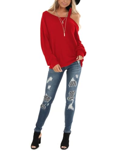 Ezbelle Womens Sweaters Oversized Long Sleeve Cold Shoulder Tops Shirt Tunic Sweatshirt3