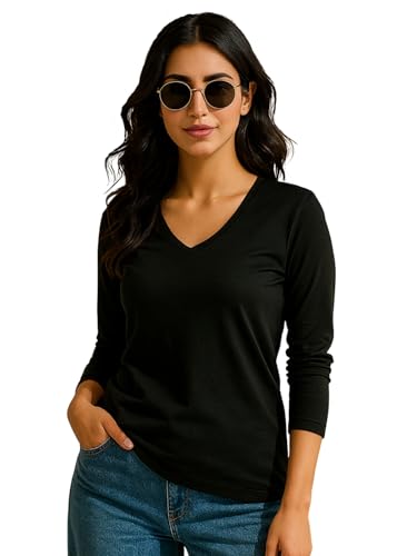 Image of JUNEBERRY Pure Cotton Regular Fit Solid Full Sleeve T-Shirt for Women & Girls (Sizes: S to 2XL)