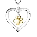 LYTOPTOP Gifts for Women Girls - S925 Sterling Silver Heart Shape with A Gold Paw Print Necklace Pendant, Christmas Birthday Mothers Day Presents for Her