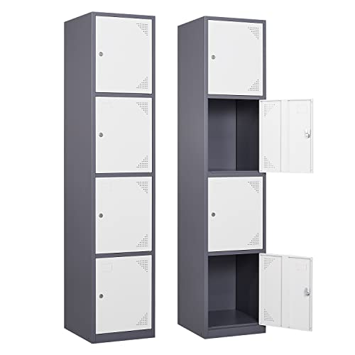 Image of Metal Locker with 4 Doors, 71'' Lockers for Employees Steel Storage Locker, Lockable Locker Cabinet for School, Gym, Home Office and Garage(Grey White) (Rectangular)
