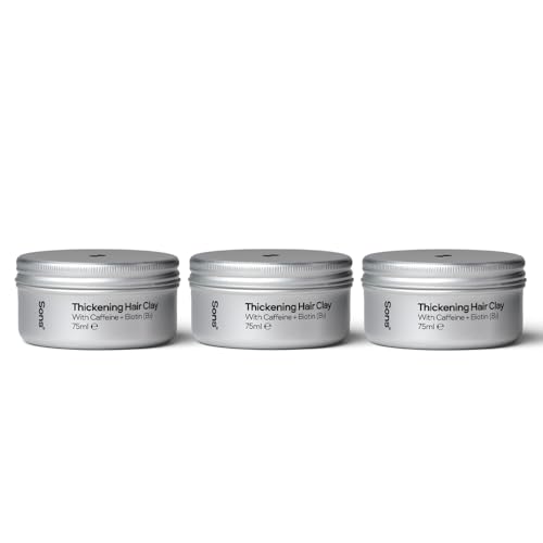 Sons Arcilla para el pelo con cafeína y biotina - Ideal para el crecimiento y engrosamiento del cabello en los hombres - Tratamiento para la caída y el adelgazamiento del cabello - Suministro 3 meses