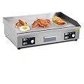 Stainless Steel Electric Griddle, 29 Inch Commercial Electric Griddle, 3000W Countertop Non-Stick Teppanyaki Grill with 2 Shovels and 2 Brushes for Restaurant Kitchen, Full Flat