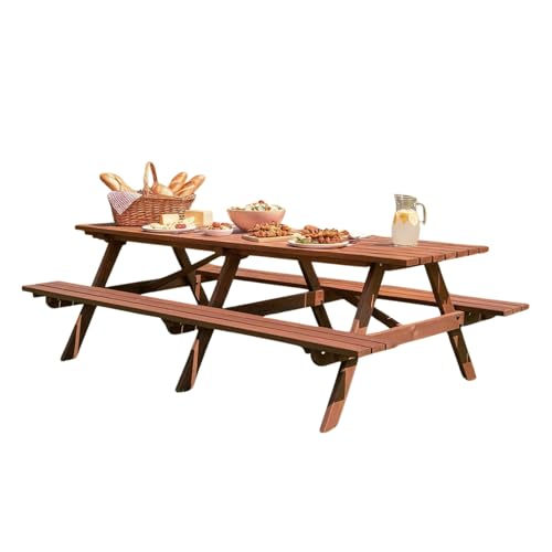 Voryvans 12 Person Outdoor Wooden Picnic Tables with Benches for Patio Garden Backyard Large Outside Dining Table Set with Umbrella Hole