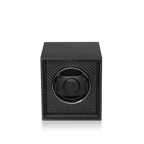 MODALO Twist Uhrenbeweger Automatik für 1 Uhr/Watch Winder – leiser Motor, 900 TPD, Massivholz & Leder, Kratzfeste Oberfläche, für Herren und Damen (Mattschwarz Carbon)