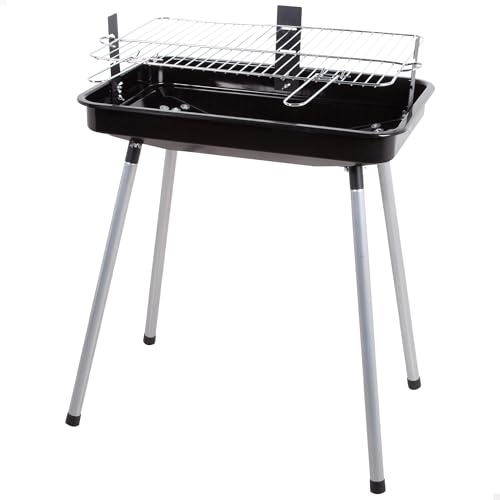 AKTIVE Barbacoa Rectangular, Color Negro, Mide 58x38x75 cm, 2 Niveles de cocción, Patas estables, Acero Resistente, Mini Parrilla carbón extraíble (63179)