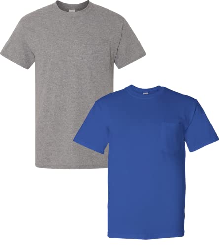 Gildan Men's DryBlend Workwear T-Shirts with Pocket, 2-Pack Graphite/Royal