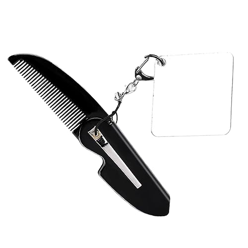 FRCOLOR Portable Foldable Comb Men's Travel Beard Brush Folding Pocket Fine Tooth Keychain Mirror Set