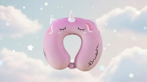 Image of Soft and Comfortable Cartoon Designed U-Shaped Kids Travel Neck Pillow for Airplane Car Flight Head Neck Support for Boys and Girls (Pack of 1, Purple)