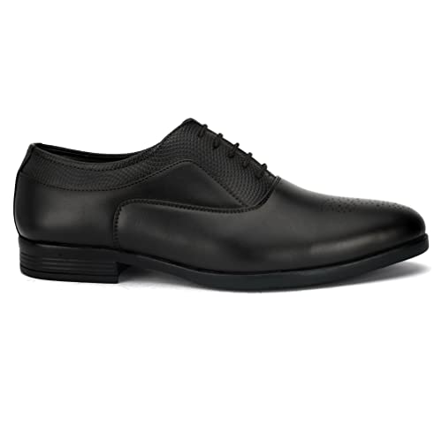 Image of STANPHORD Men Formal Brogue Oxford Shoes | Textured Synthetic Lace-Up | Cushioned Round Toe | Office Business Wedding Party Footwear(TPAJ 5006)
