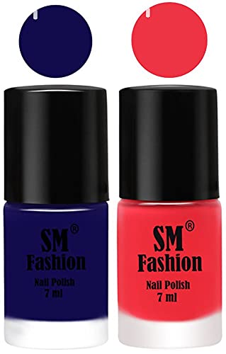 Image of Long Lasting Nail Polish | Nail Paint Combo 7 ml Each) - Set of 2 Dark Blue-Rose Pink