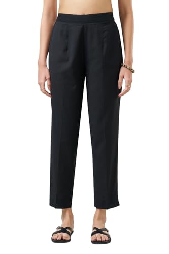 Image of Rangmanch by Pantaloons Women's Cotton Linen Bottoms | Slim Tapered Fit | Mid Rise Waist | Ankle Length