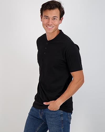 Image of Real Essentials 3 Pack: Mens Casual Long & Short Sleeve Cotton Henley Lightweight Button T-Shirt, Long Sleeve - Set