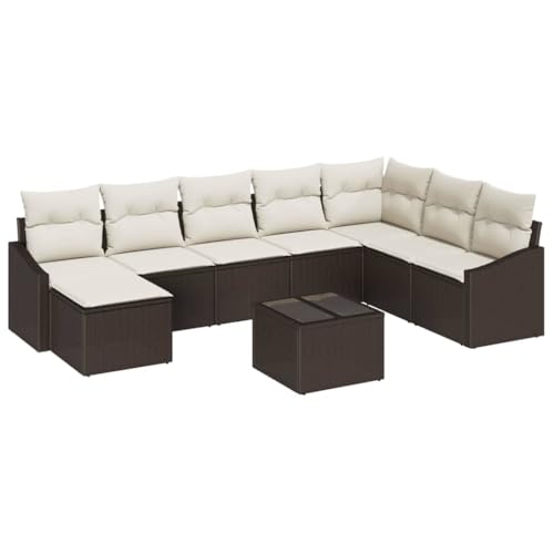 vidaXL Set de Comedor para el Jardín de 8 Piezas con Cojines Quitables, Sofá Seccional de Rattan Sintético Marrón, Asientos Cómodos   Ideal para Espacios Pequeños y Muebles de Balcón para el Verano