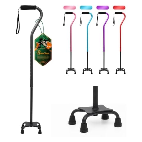BeneCane Quad Cane Adjustable Walking Cane with Offset Soft Cushioned Handle for Men & Women Lightweight Comfortable with 4-Pronged feet for Extra Stability(Black) Cover