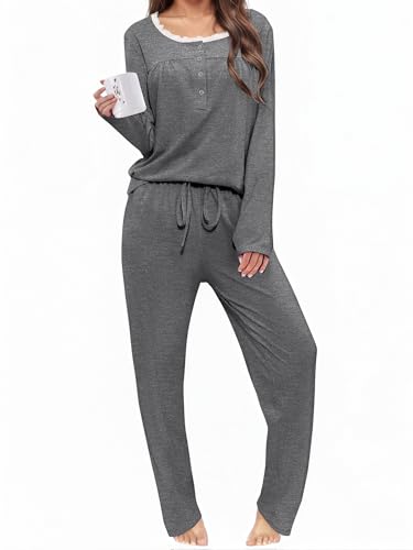 Aseniza Pigiama Donna Invernale Pigiami da Donna in Pizzo Lungo