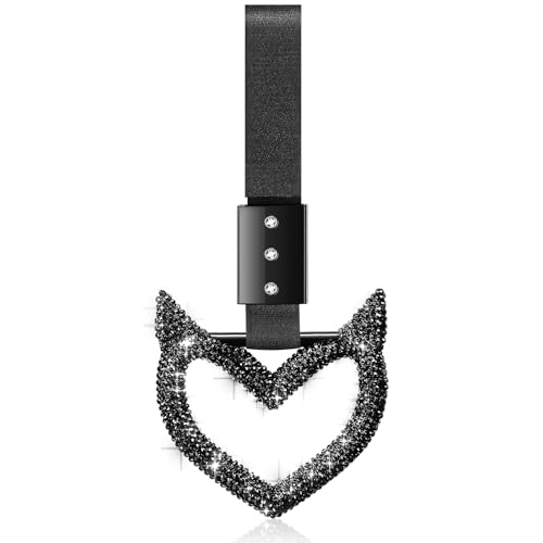 Image of Fabbay Bling Car Accessories Bling Heart Handle Ring Car Accessory for Women Heart Hand Strap Drift Charm Rear Bumper Warning Ring Decor for auto Bus Interior Exterior Decoration (Black,Devil Style)