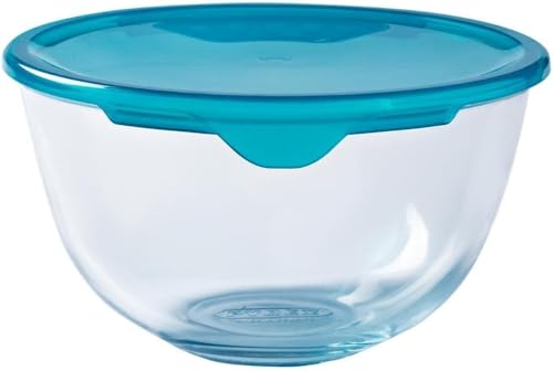 Pyrex Classic Ciotola di vetro ad alta resistenza con coperchio, Trasparente/Blu, 0.5 L