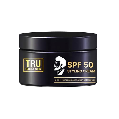 Image of TRU HAIR & SKIN SPF 50 Styling Cream | Non-Sticky Hair Gel for Men | 8 Hour Hold | Hair Wax | Styling Wax |100gm