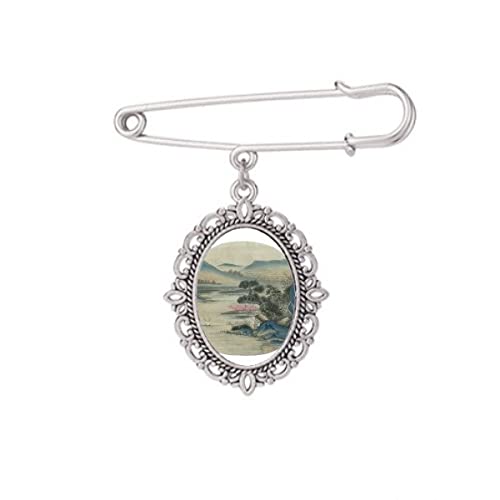 Broche de peinture chinoise bateau de pêche pour fixer un châle