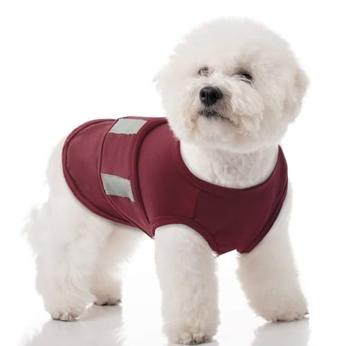 Image of MIGOHI Soft Dog Calming Vest for Thunderstorm, Fireworks, Travel & Separation - Anxiety Relief for Small Dogs, Bordeaux, XS